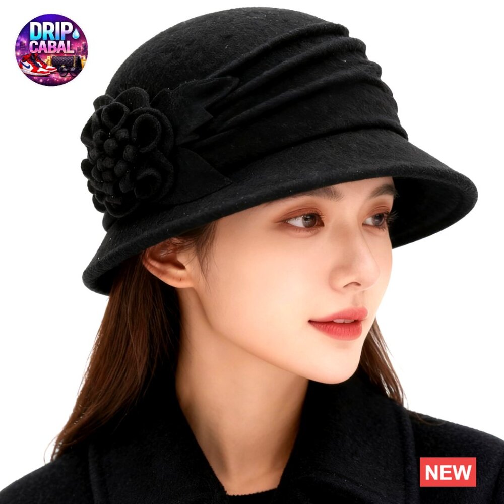 Polyester Fedora Hat with Floral Design, Winter Warm Cloche Bucket